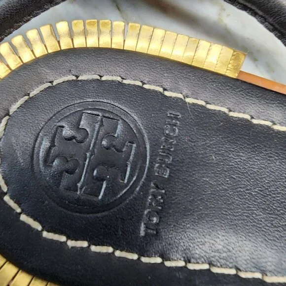 Tory Burch Shoes Womens Size 8 .5 Sinclair Black Leather Sandals *GUC* - Picture 10 of 12